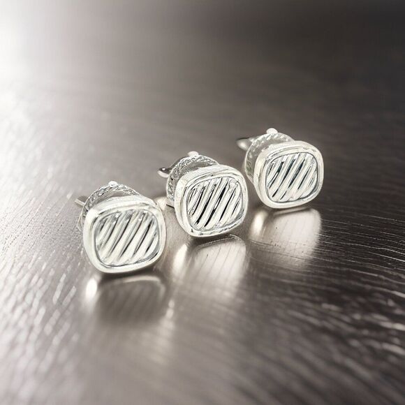 David Yurman Estate PC Tuxedo Button Set Sterling Silver DY413 - Picture 11 of 11